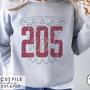 Basket-ball 205 png, Tuscaloosa Alabama, indicatif régional svg, effet grunge, sublimination, clipart, téléchargement numérique, image de transfert dtf