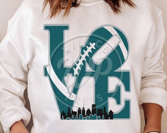 File SVG "Philly Love", file SVG per magliette di Philadelphia Football, file PNG, DXF, file SVG per Cricut, sublimazione