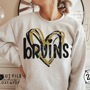 Bruins Hearts svg, Football svg, png, dxf, svg files for cricut, vinyl cut file, iron on,  mascot clipart, shirt svgs, sublimination, jags cheer shirts, outfit ideas, silouhette, heat transfer