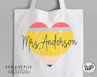 Pencil Heart Teacher SVG, Monogram Cut File (Digital Download)