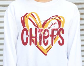 Chiefs Hearts svg, Football svg, png, dxf, svg files for cricut, vinyl cut file, iron on,  mascot clipart, , sublimination