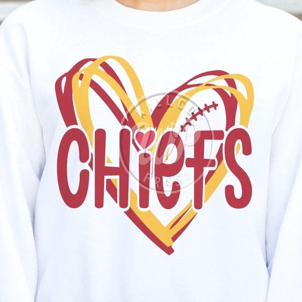 Chiefs Hearts svg, Football svg, png, dxf, svg files for cricut, vinyl cut file, iron on,  mascot clip art, , sublimation