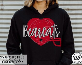 Bearcats Football svg, Heart Helmet, dxf, png, grunge distressed, svg files for cricut, sublimination, vinyl cut file, , iron on,