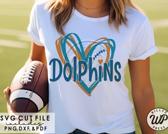 Dolphins Hearts svg, Football svg, png, dxf, svg files for cricut, vinyl cut file, iron on,  mascot clipart, , sublimination