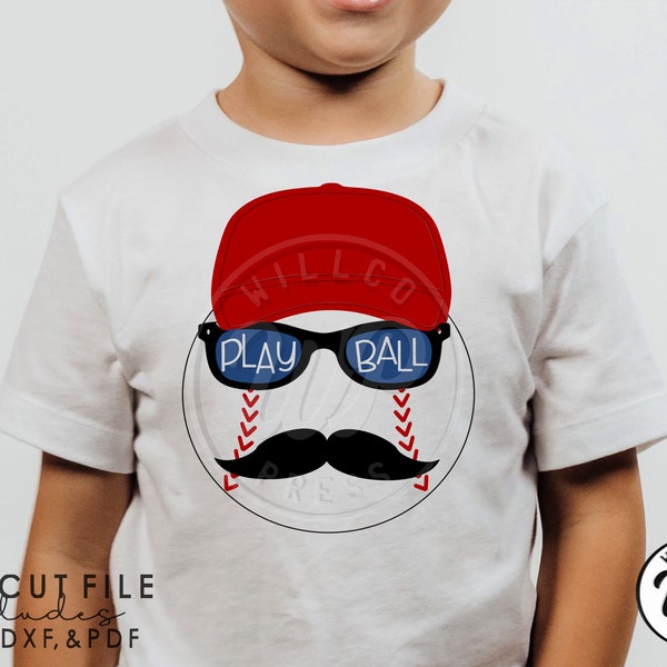 Play Ball svg, Baseball svg, Mustache Sunglasses, png, dxf, svg files for cricut, , kids shirts, vinyl cut file, sublimination