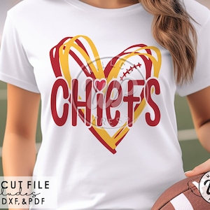 Chiefs Hearts svg, Football svg, png, dxf, svg files for cricut, vinyl cut file, iron on,  mascot clipart, , sublimination