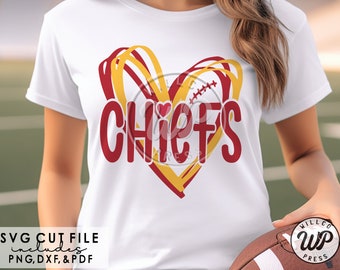 Chiefs png, sublimatie, voetbal SVG, digitale download, Chiefs clipart, schattige harten, SVG-bestanden voor cricut, DXF voor silouhette