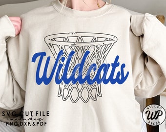 Wildcats Basketball, Wildcats net svg, grunge distressed, png, dxf, svg files for cricut, , sublimination, iron on, vinyl cut file