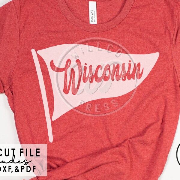 Wisconsin Pennant Flag, Vintage Football svg, team retro svg, Wisconsin shirts, digital download, png clipart, dxf for silouhette