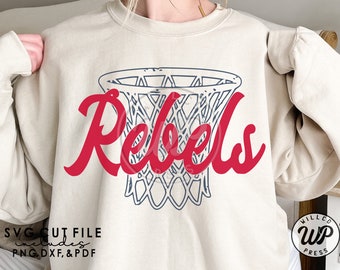 Rebels Basketball, Rebels net svg, grunge distressed, png, dxf, svg files for cricut, , sublimination, iron on, vinyl cut file