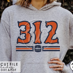 Chicago Area Code, 312 voetbalshirts, digitale download, transparante png, dxf voor silouhette, svg-bestanden voor cricut, dtf-afdrukken