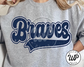 Script vintage de los Braves SVG PNG / Mascota de los Braves SVG / Diseño deportivo escolar retro / Descarga digital