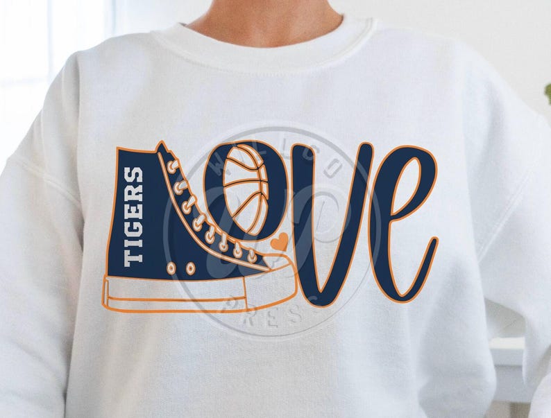 Love Tigers svg, Basketball svg, retro sneaker, png, dxf, svg files for cricut, shirt svgs, vinyl cut file, sublimination, iron on shirts, outfit ideas, heat transfer, cheer designs