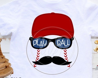 Play Ball svg, Baseball svg, Mustache Sunglasses, png, dxf, svg files for cricut, , kids shirts, vinyl cut file, sublimation