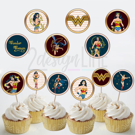 Wonder Woman Cupcake Toppers Printable Birthday Toppers Etsy
