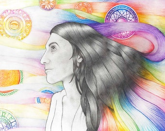 Irene, Pencil and Watercolour Psychedelic Drawing Limited Edition Signed Print
