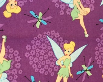 100/% algodón Campanita sobre fondo azul Disney Tinkerbell
