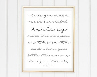 EE Cummings Love Poem Art Print, Chic Script (Digital Download)