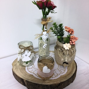 Centrotavola Fetta di legno vassoio con tealight, decorazioni per matrimoni, rustiche per la casa