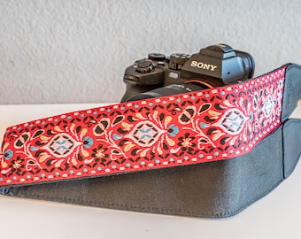 Bright Red Renaissance Pattern Heavy-duty and Long Camera, Bag, or Purse Strap, Brand New & Unused (N65)