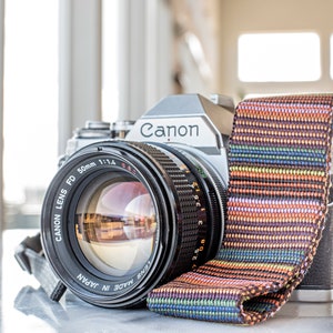 Beautiful and Bright Woven Pattern Camera or Purse Strap, Horizontal Rainbow Stripes, Sturdy and Strong, Brand New & Unused (N16)