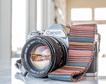 Beautiful and Bright Woven Pattern Camera or Purse Strap, Horizontal Rainbow Stripes, Sturdy and Strong, Brand New & Unused (N16)