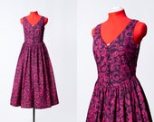 vintage 1980s Laura Ashley purple leaves print dress Small to Medium
