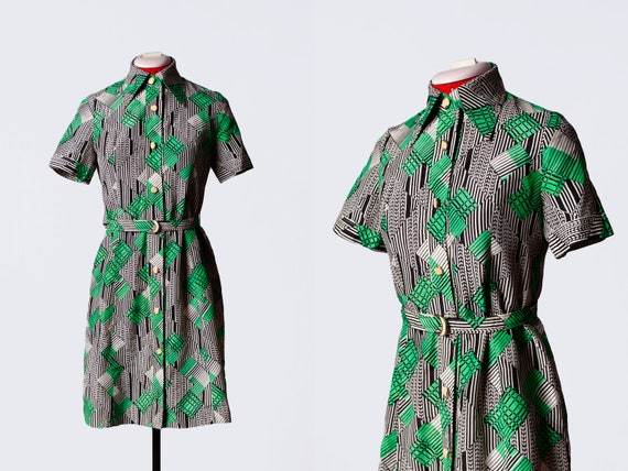 1970s geometric print shirtdress