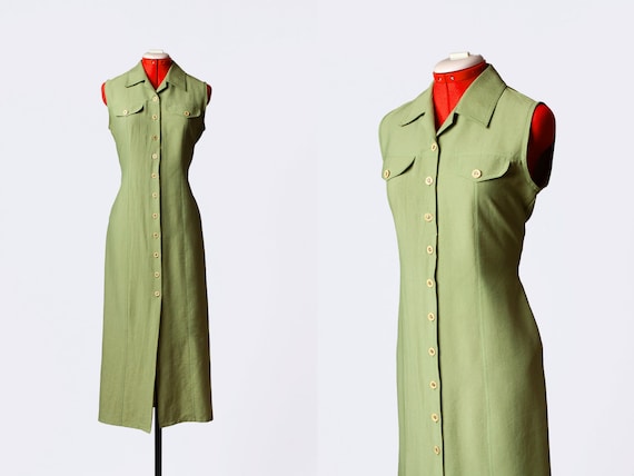 green longline button up dress