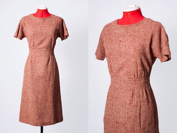 1960s wool wiggle dress with pockets
