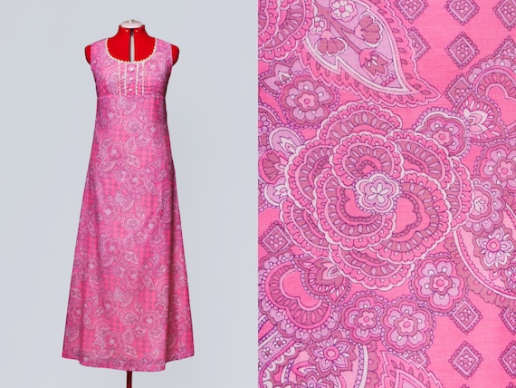 1960s paisley print maxi babydoll dress
