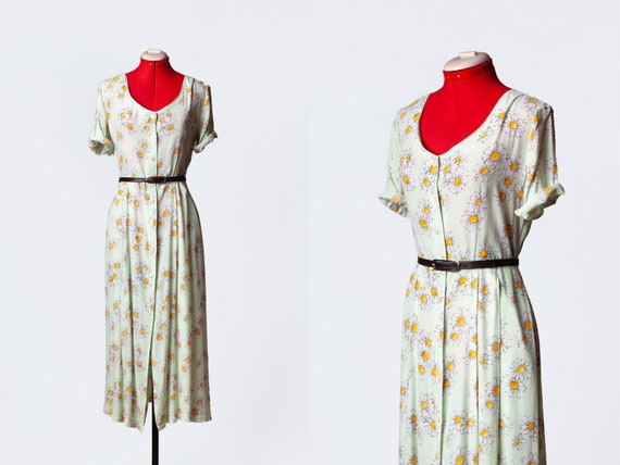 daisies print button down dress with pockets