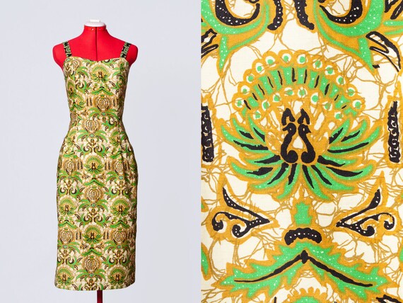 1950s batik print pencil dress