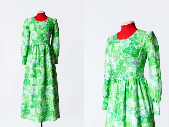 1960s green maxi babydoll dress