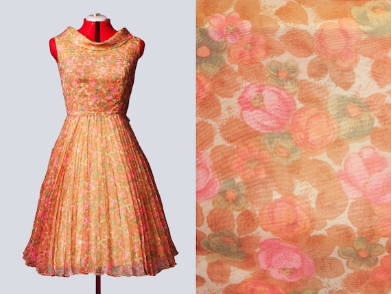 1950s floral chiffon party dress