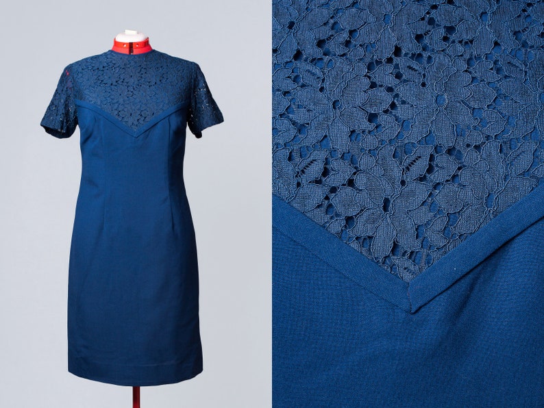 Vintage 50s 60s Plus Size Wiggle Dress Navy Blue Lace Etsy
