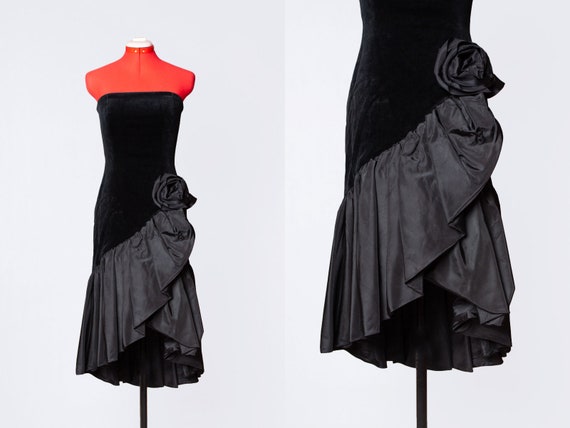 1980s Travilla velvet and taffeta evening dress