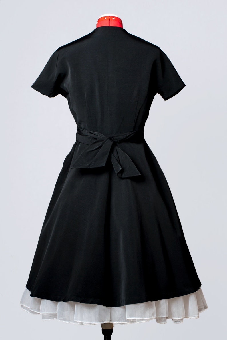 vintage 40s 50s embroidered black rayon cocktail dress Medium