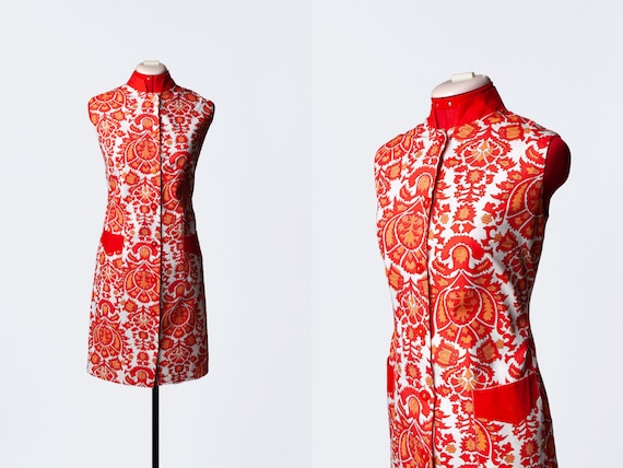 1960s batik print dress with pockets
