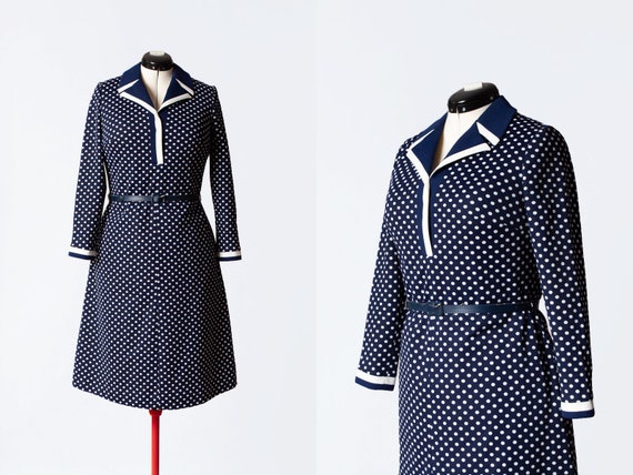 navy blue polka dot dress