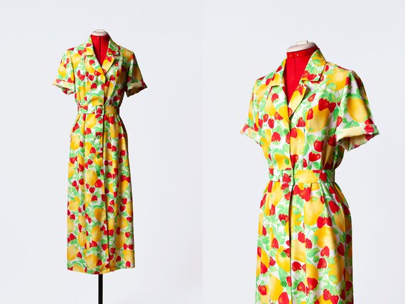 fruit print dress with collar