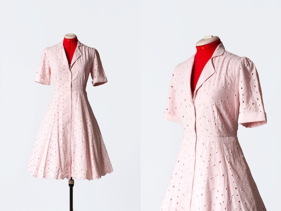 pink openwork dress with pockets