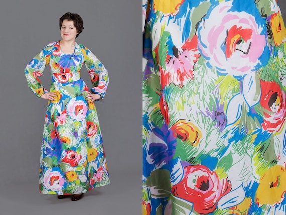 vintage 1960s 60s 1970s 70s long floral dress | ch