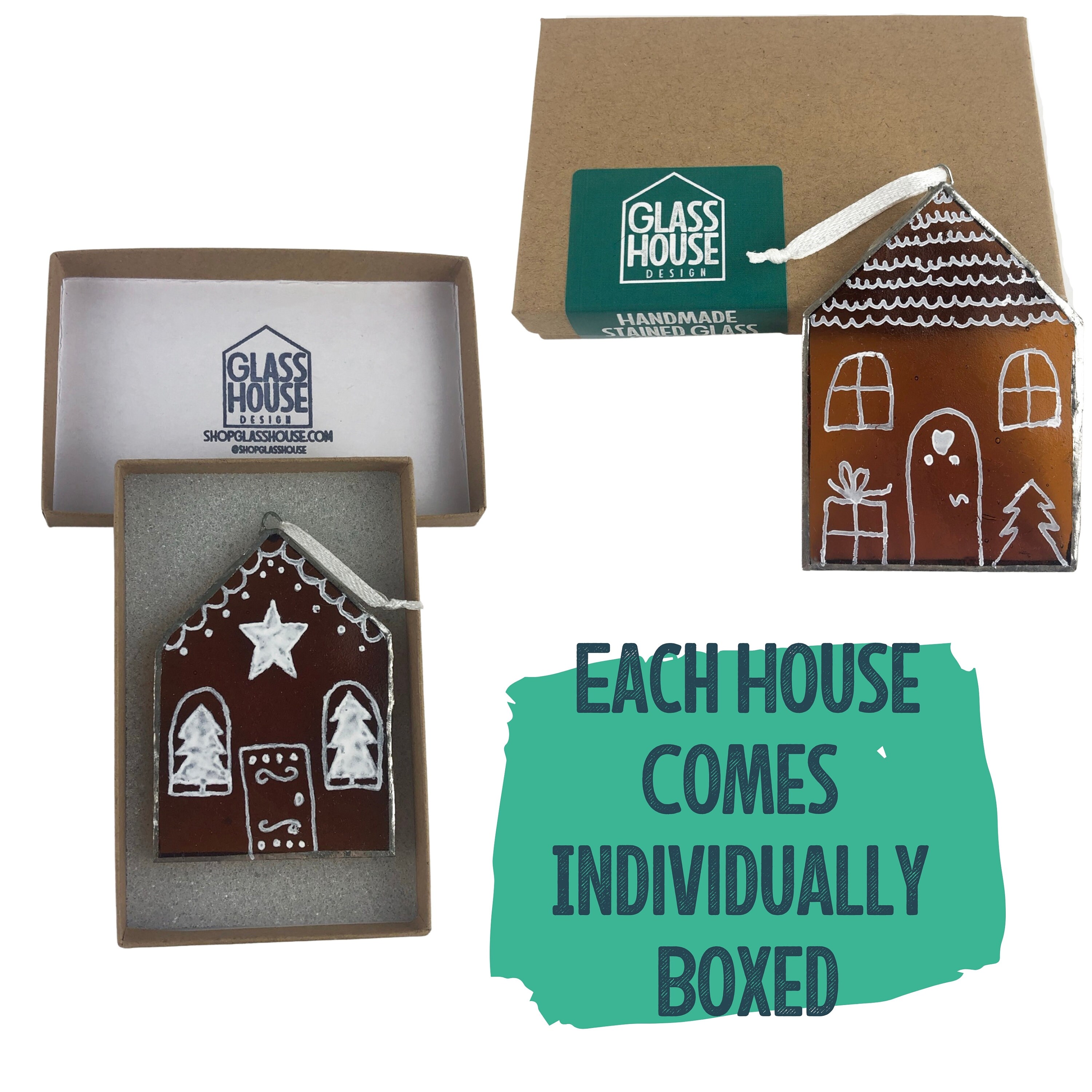 Set Of 5 Gingerbread Houses Stained Glass Window Decorations Etsy Ireland