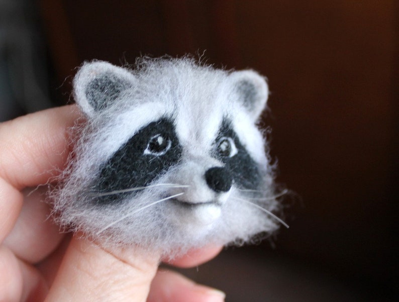 Needle Felted Raccoon Brooch Needle Felted Animal Felt Brooch Etsy