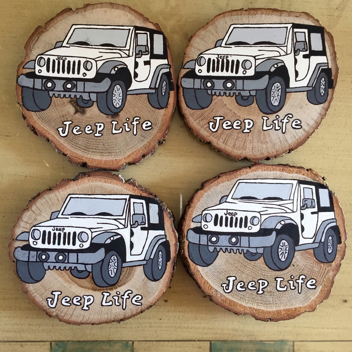 Jeep/Jeep Life Themed HandPainted Natural Wood Coasters Etsy