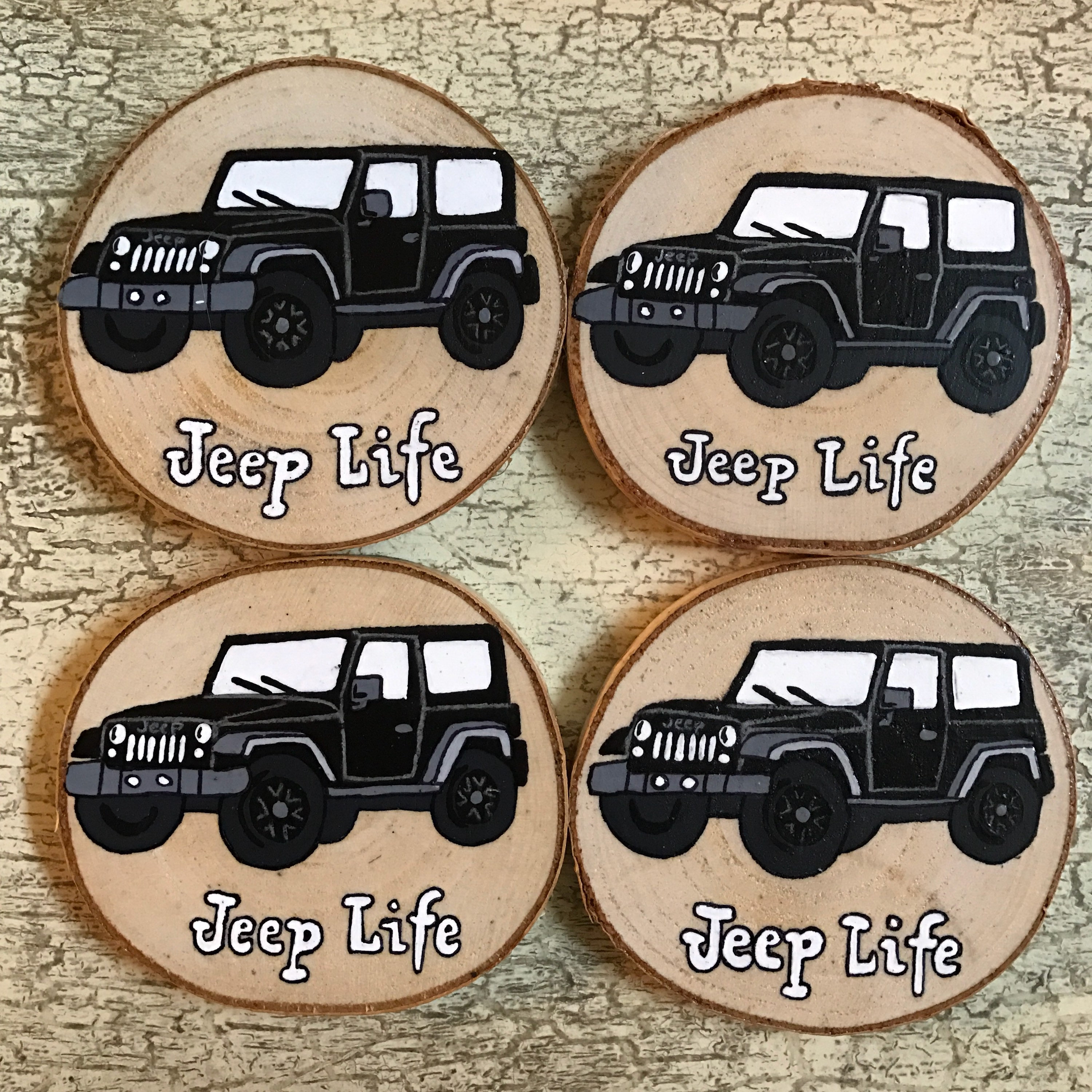 Jeep/Jeep Life Themed HandPainted Natural Wood Coasters Etsy
