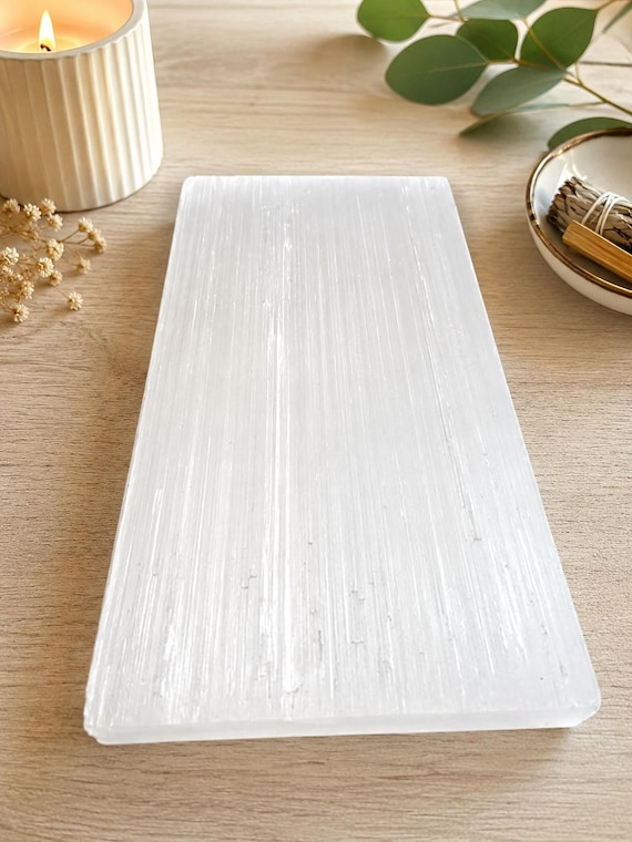 Jumbo Selenite Charging Plate, 8x4 Inch Natural Crystal Cleansing Slab
