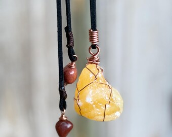 Raw Yellow Calcite Necklace for Confidence & Positive Energy