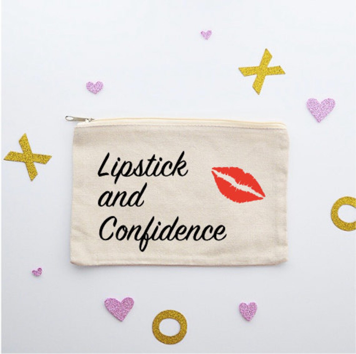 Canvas Cosmetic Bag Lipstick and Confidence Makeup Bag Etsy
